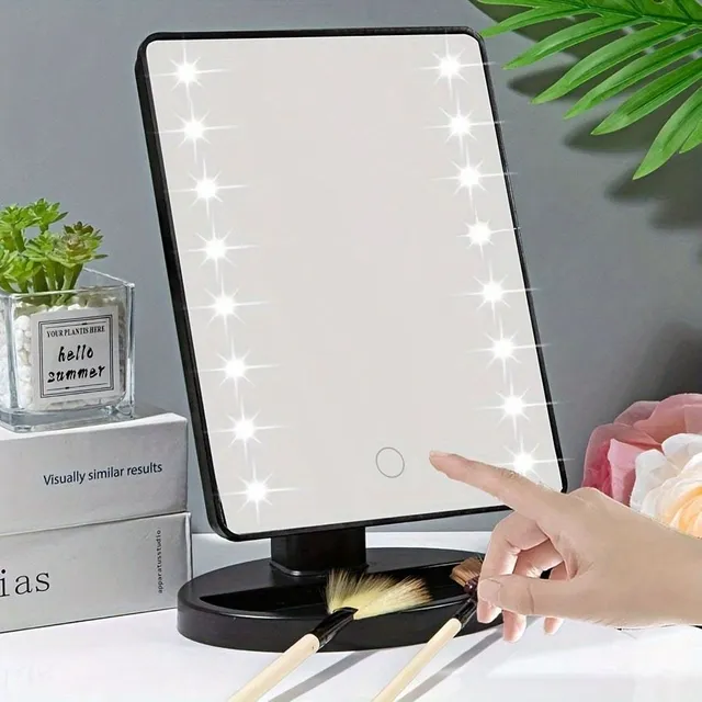 Rotary cosmetic mirror with 16 LEDs, battery power or USB