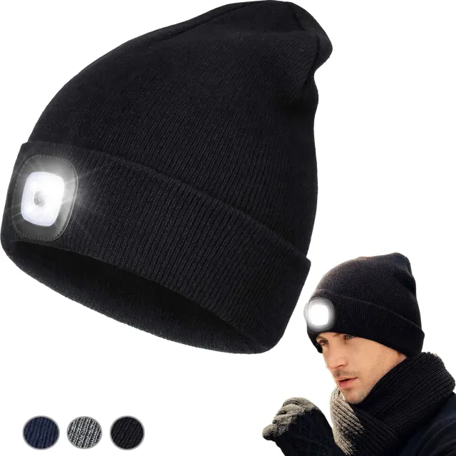 Unisex LED knit cap with USB charging light, head torch, winter knit cap with night light