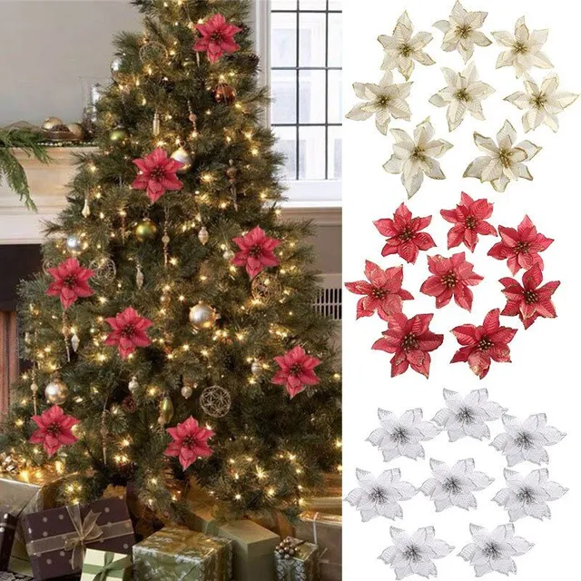 13 cm large flower head with glitter Artificial silk flower Christmas tree Ornament DIY Christmas decoration New Year decoration