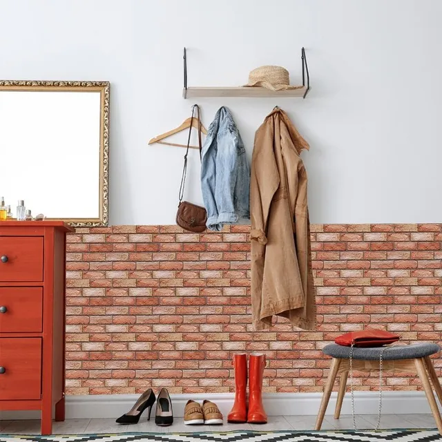 Self-adhesive wallpaper with brick pattern on the wall