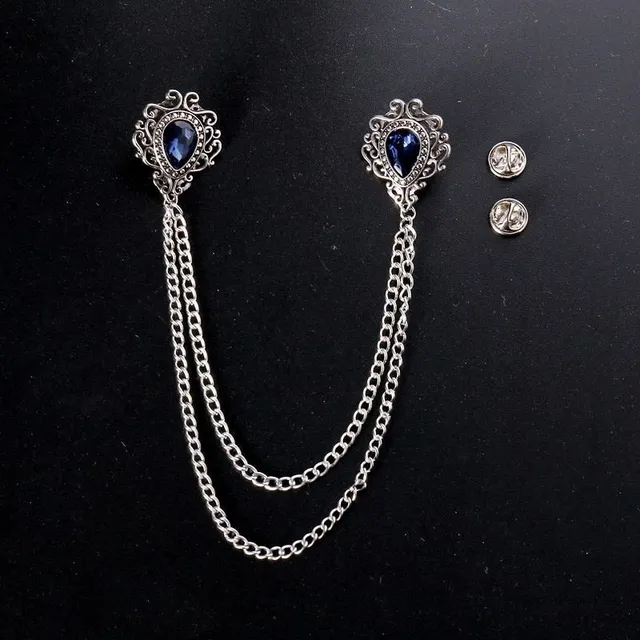 Stylish modern double-headed brooch with chain