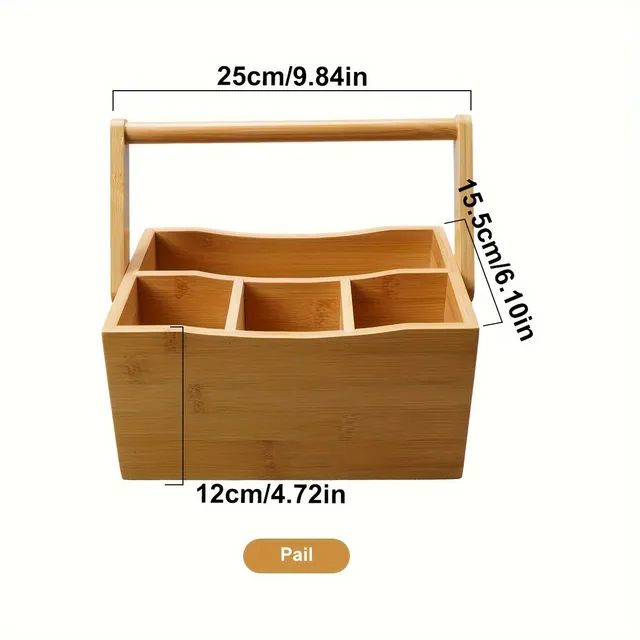 1pc Bamboo cutlery basket with handle - practical storage stand for tools in rustic style