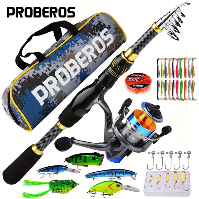 PROBEROS Complete fishing set with telescopic rod, springer and accessories (1,5-2,4 m)