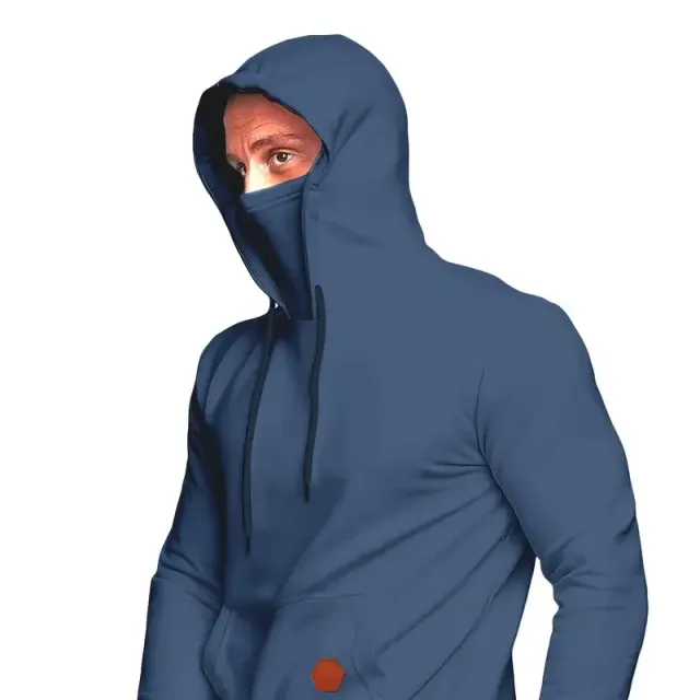 Men's hoodie with hood and face cover, drawstring, casual, multicolour