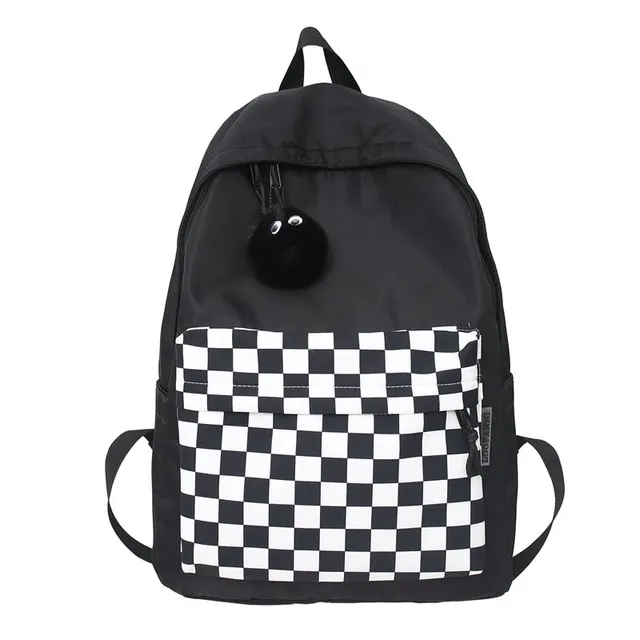 Classic modern simple comfortable backpack for school with big pocket and chessboard motif