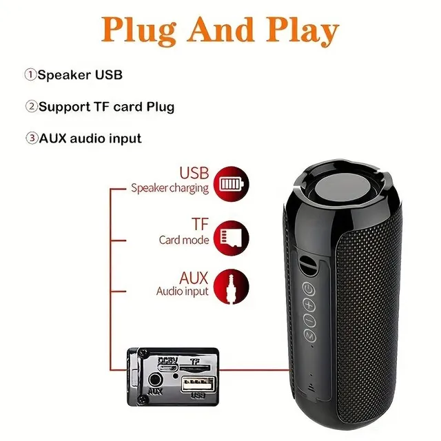 Portable wireless speaker with charging cable and AUX cable