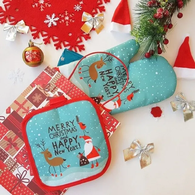 Christmas kitchen mitt with mat