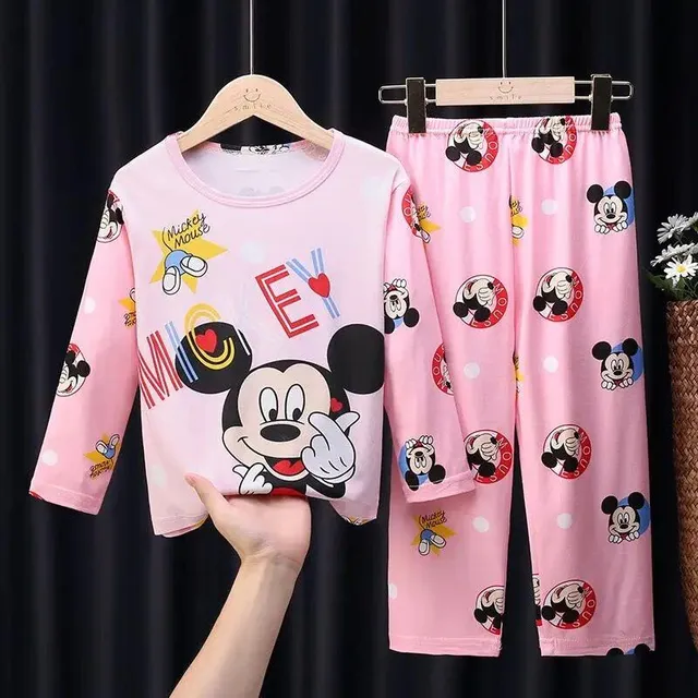 Girls' pajamas with cartoon pattern, round neckline and long sleeve P22 4T