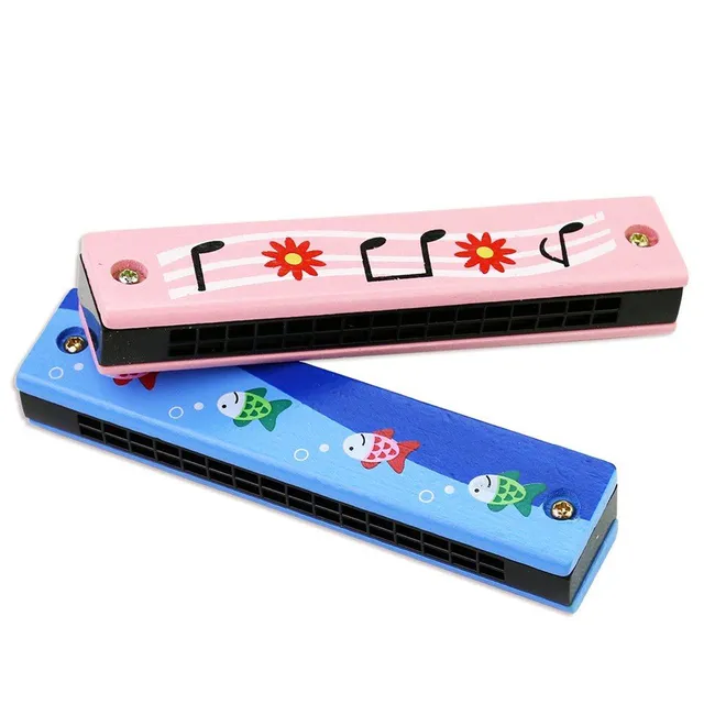 Children's wooden blowing harmonica with cute motif