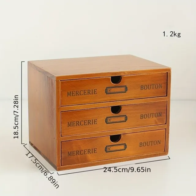 Cutie de depozitare vintage din lemn pentru birou sau birou, 1/2/3 sertare, organizator multifuncțional, cadou de Anul Nou