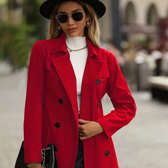 Women's long trench coat with double-breasted fastening - autumn/winter, belt included