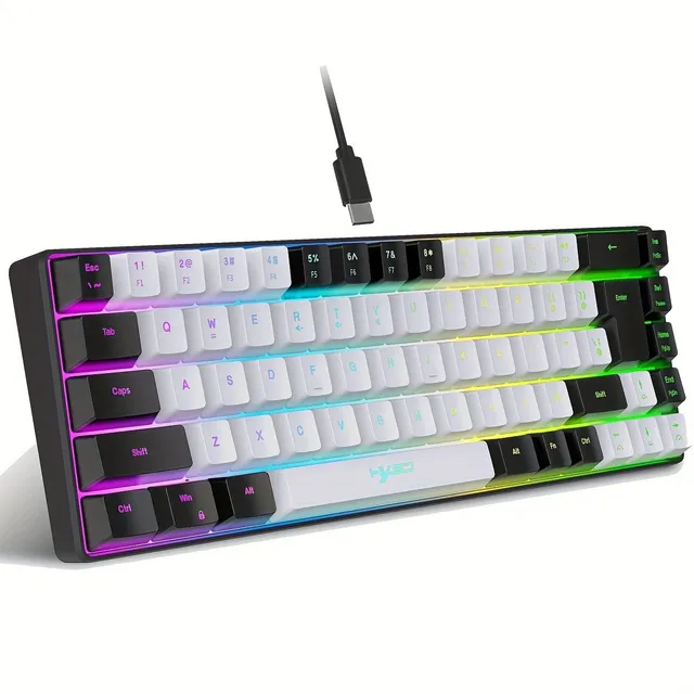 Tastatură de gaming Hxsj: Ultra-subțire, cablu USB-C, cablu detașabil, 68 de taste iluminate RGB