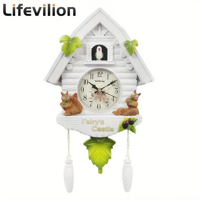 Nordic cuckoo clock with birdhouse - Daily and hourly alarm, pendulum wall clock for household, office and living room decoration