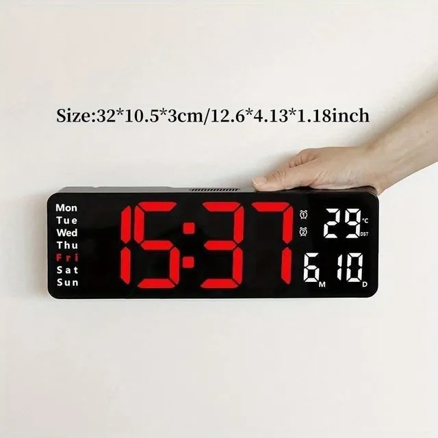 Modern Wall clock with remote control, large digital display, temperature and data display - for stylish home