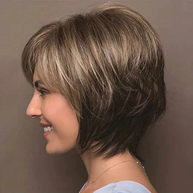 Stylish wig with straight short hair and bangs