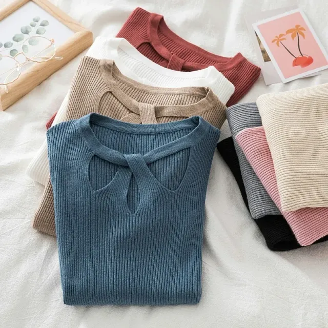 Women's sexy sweater with cut neckline, knitted, narrow and soft - Different colors