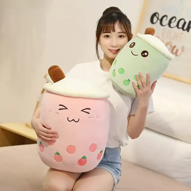 Teddy pillow shaped cup with bubble tea with milk - cute gift for children