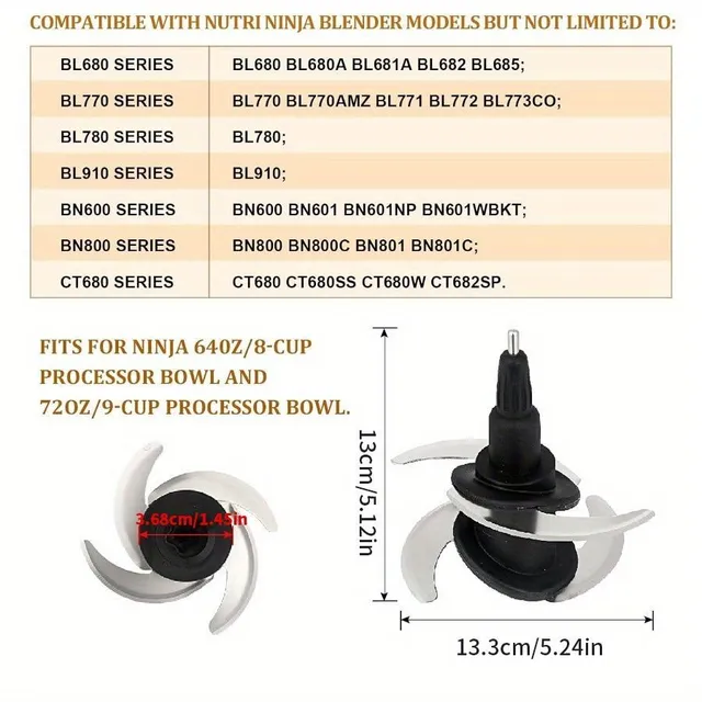 Cuțit de rezervă din oțel inoxidabil pentru mixere Ninja, modelele Bn601, Bl770Mega, Bn801