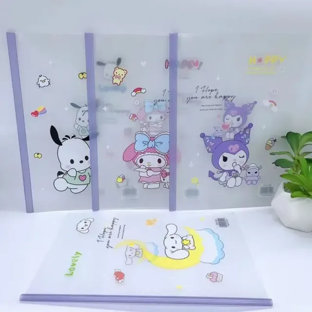 Set of 4 PVC folders with stick handle for A4 documents with motifs of animals