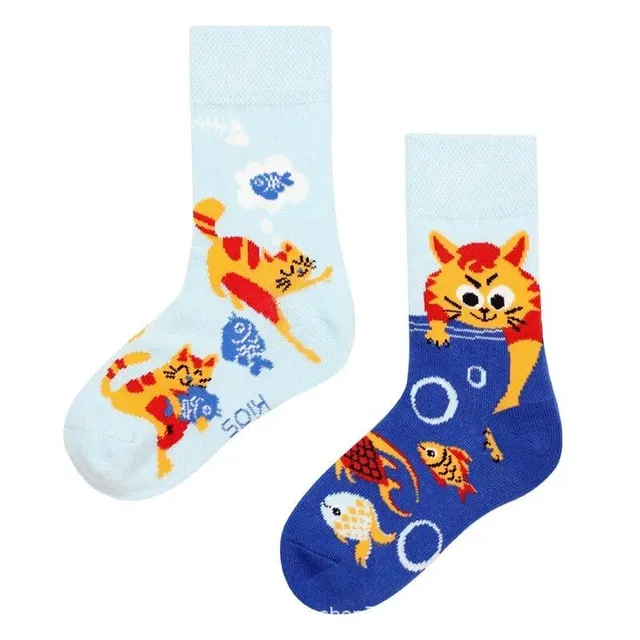 Baby color socks with cute cartoons - medium-high cotton socks