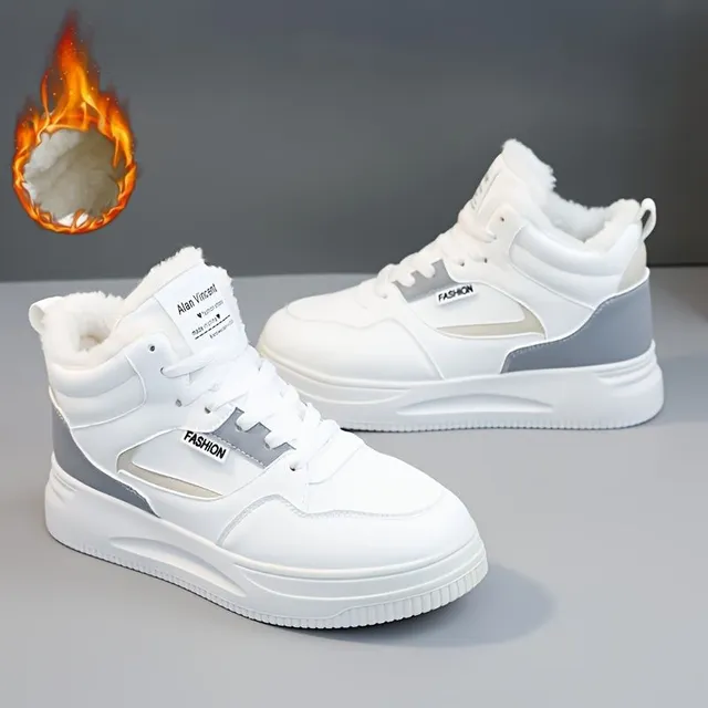 Women's winter high sneakers with fur - comfortable skateboarding shoes and the city