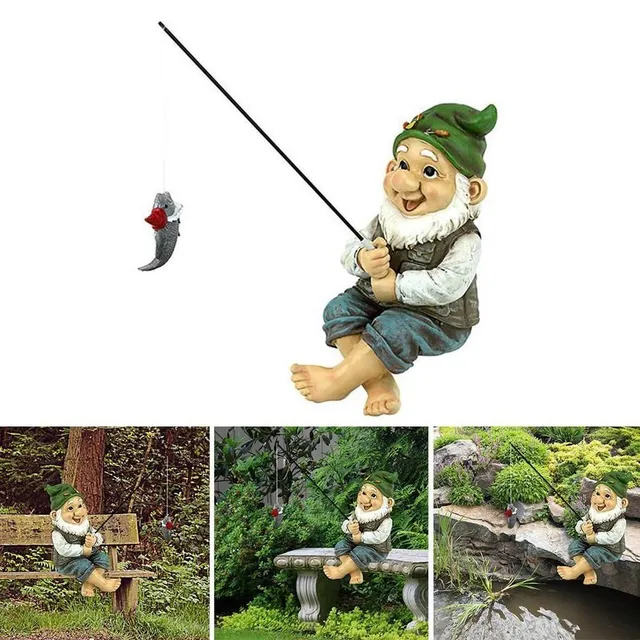 Garden decoration gnome fisherman