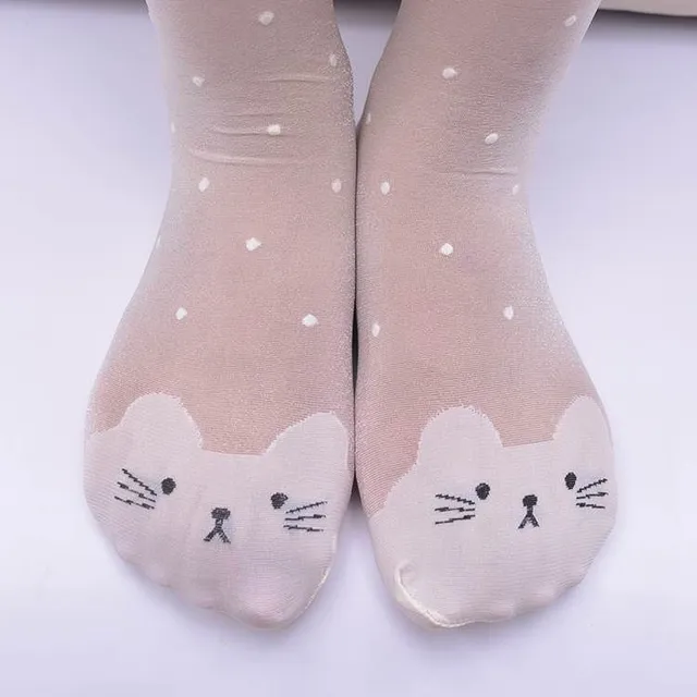 Girl's fine summer nylons with a cat on their fingers