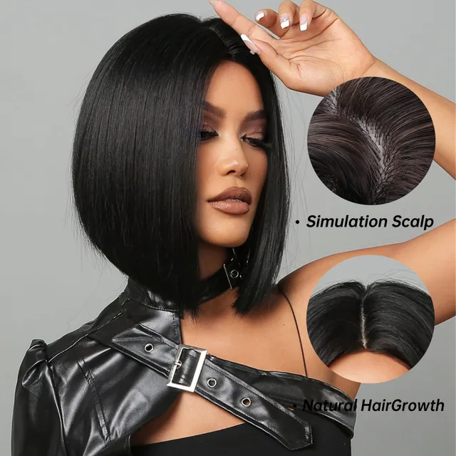 Short straight wigs with black middle pawn - Elegant and modern for women
