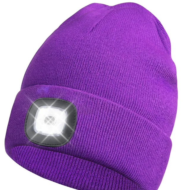 Unisex LED knit cap with USB charging light, head torch, winter knit cap with night light