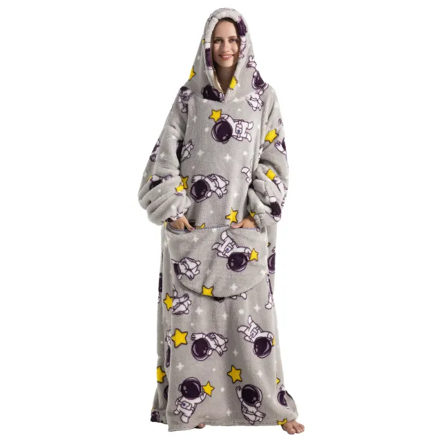 Wearable blanket with hood of stuffed animal and sherpa fleece for adults