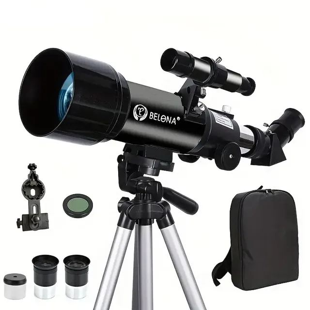 Telescop pentru adulți - Telescop astronomic 70mm, 400mm, montură AZ, pentru începători, observarea stelelor, refractor, telescop de călătorie, adaptor pentru smartphone, telecomandă wireless