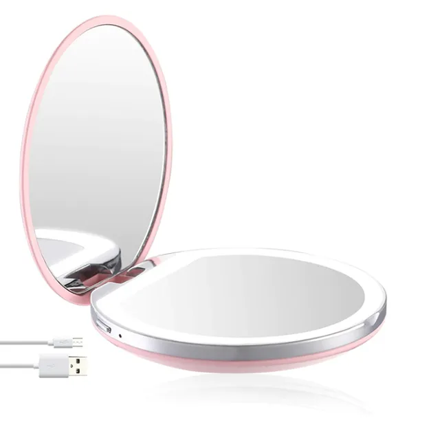 Cosmetic folding LED pocket mirror