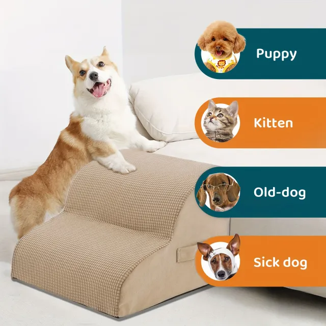 Scări pentru câini pentru paturi și canapele înalte, Scări cu 2 trepte pentru animalele de companie din spumă cu densitate mare pentru câini răniți, câini în vârstă și pisici