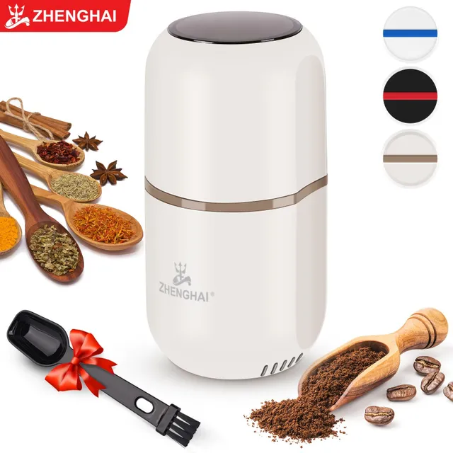 Electric spice grinder, herbs and coffee - 120g, easy control, quick grinding - grain coffee, nuts, spices, herbs, dried flowers. With cleaning brush