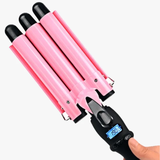 Ceramic triple curling iron with LCD display