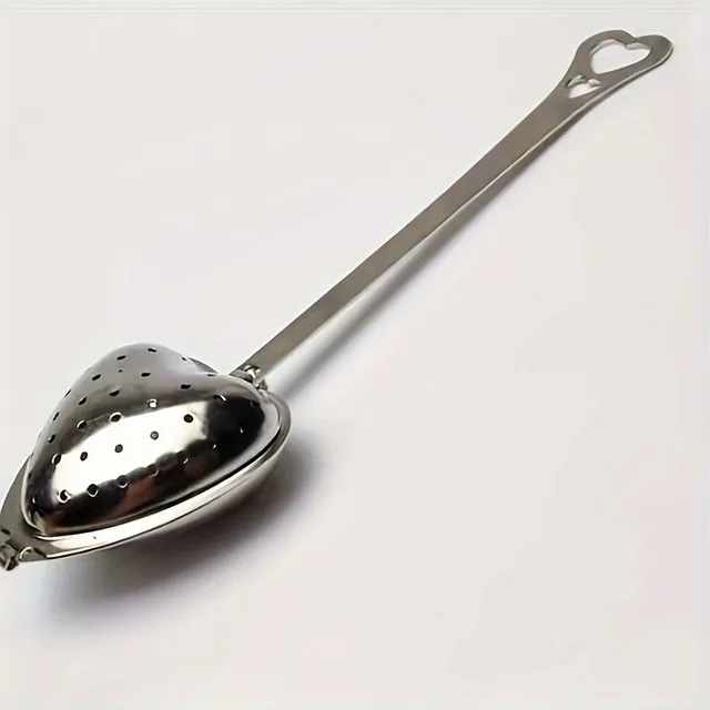 Practical tea sieve in the shape of a heart made of stainless steel with comfortable handle