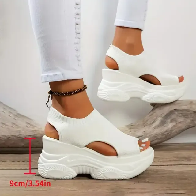 Women's knitted sandals on wedge sole, all-round party sandals