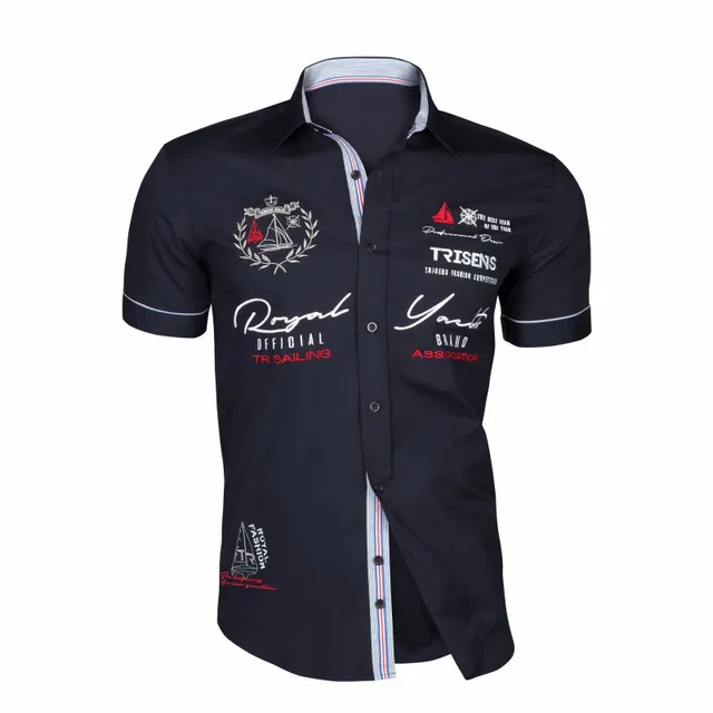 Men's casual fashion shirt Tomzon with short sleeves and patches