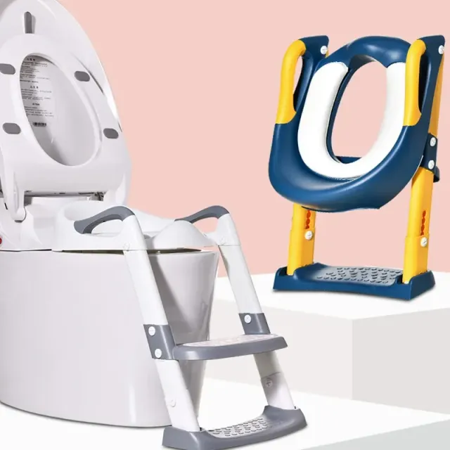 Folding potty with adjustable ladder for training in toilet