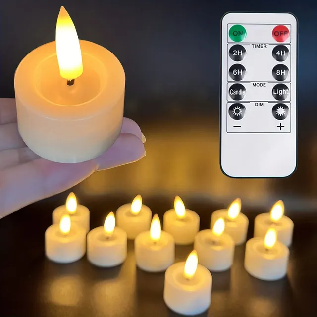 12ks Bezpečnostné LED sviečky pre batérie s diaľkovým ovládaním a časovačom, teplé biele svetlo, Fliker plameň, pre interiér a vonkajšie dekorácie - svadby, Vianoce, Romantické atmosféry
