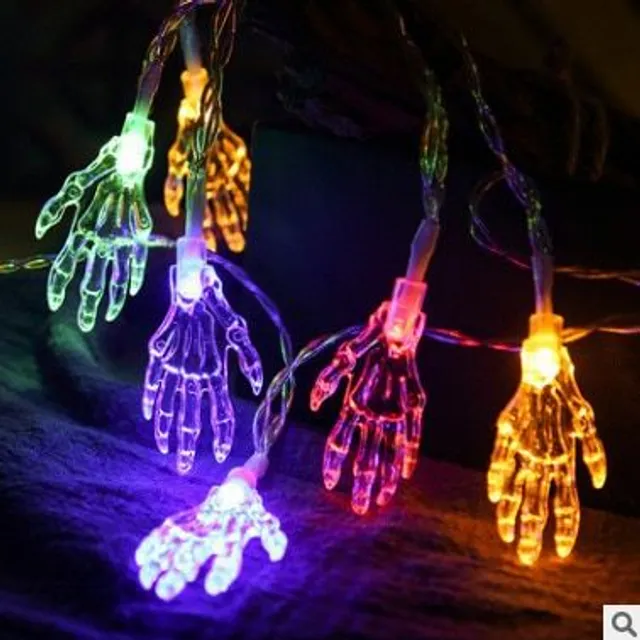 Light chain with motifs of pumpkins, ghosts, skeletons and bats with LED lights - Beautiful Halloween decoration for home