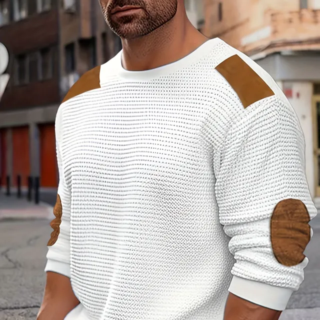 Men's colored sweater with waffle pattern and long sleeves