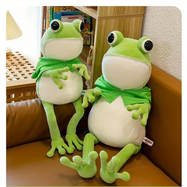 Cute plush pillow with frog in coat