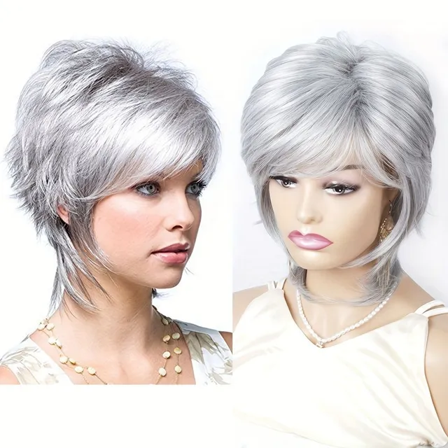 Stylish wig with straight short hair and bangs