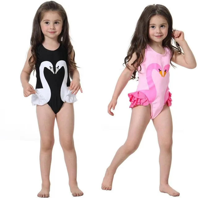 Dětské dívčí jednodílné plavky s roztomilým potiskem a koupací čepicí