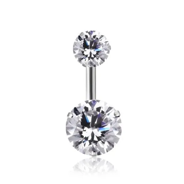 Belly button piercing with two rhinestones - 12 colours