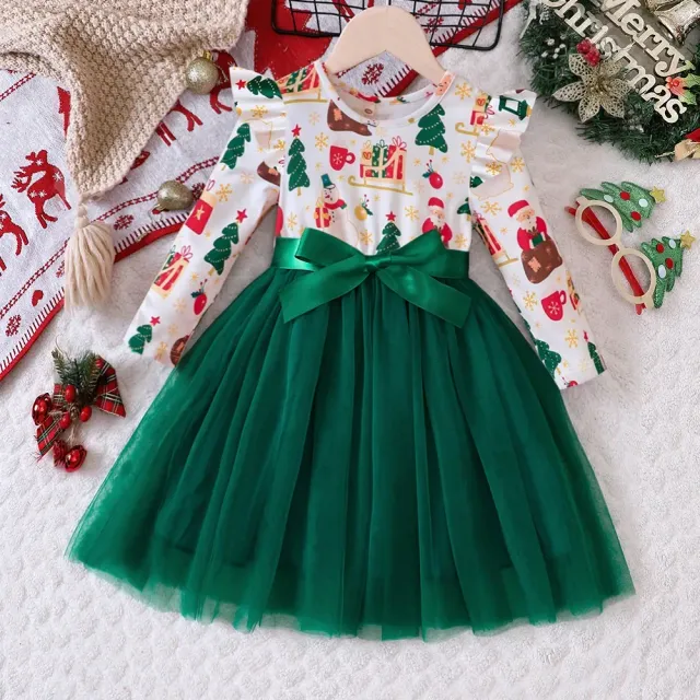 Christmas girls Tutu dress with tulle and long sleeves - elegant and festive dress for girls