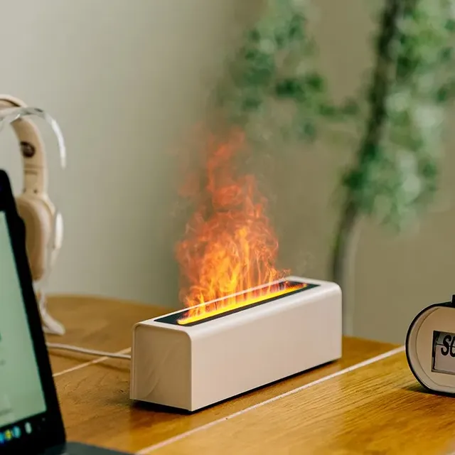 Barevný difuzér s imitací plamene, USB připojení, vůně pro kancelář a domov, zvlhčování vzduchu