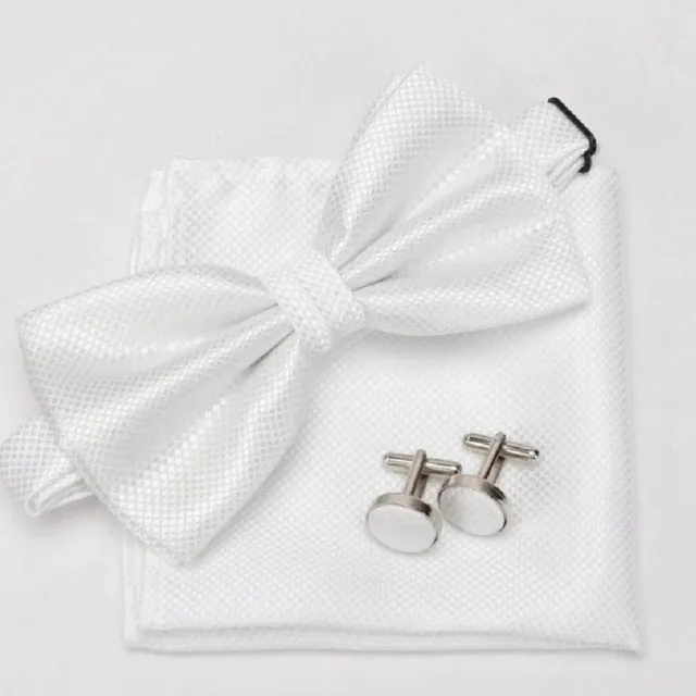 Men's bow tie, handkerchief and cufflinks