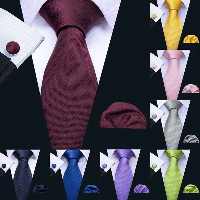 Piękny męski zestaw biznesowy z delikatnym wzorem | krawat, chusteczka do nosa, spinki do mankietów